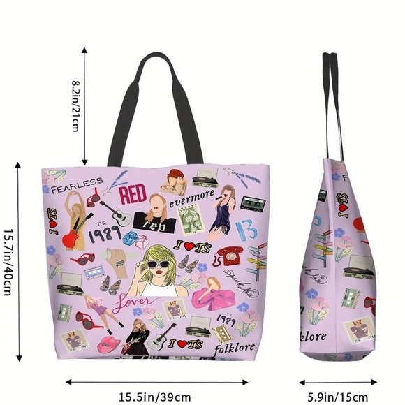 NEW TS Swiftie Eras Tote Bag with Handles and Inside Pocket - Picture 4 of 4
